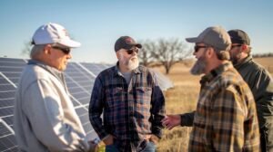 Ryan Tweed of SolarPanelsOKCcom consults with solar consultants hired by Amazon in Kiowa County Oklahoma