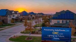 Signage of solarPanelsOKCcom promoting renewable energy in Oklahoma