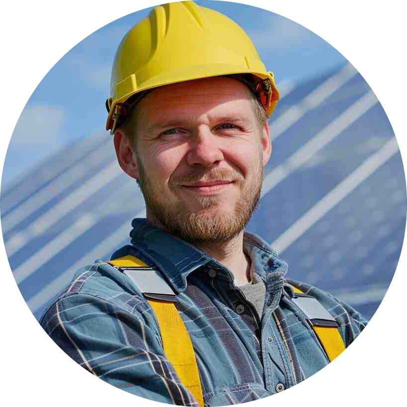 Kody Williams, a solar business owner in Oklahoma, stands proudly before a completed solar project, showcasing his contribution to sustainable energy.